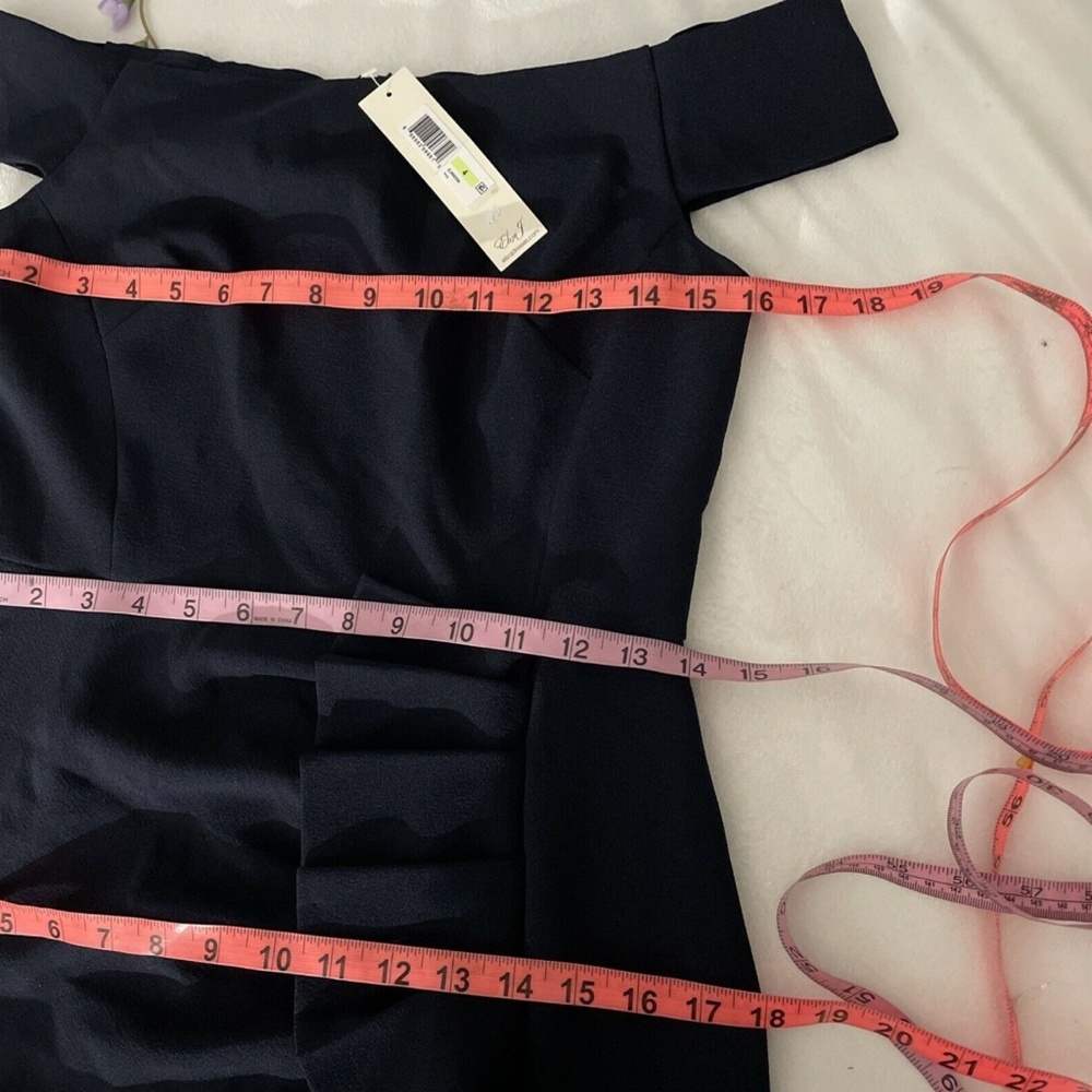 NWT Eliza J [ 4 ] Off‎ the Shoulder Pleat Ruched Dress in Navy Blue - Picture 12 of 12